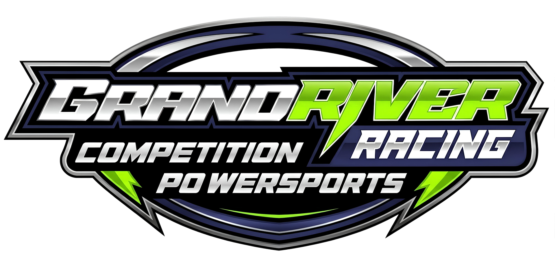 Grand River Racing logo with speedometer graphic and blue-red text on white background