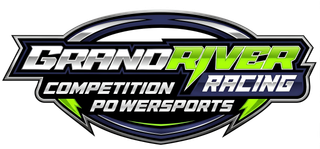 Grand River Racing logo with speedometer graphic and blue-red text on white background