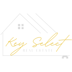 A white outline of a house with the logo for Key Select Real Estate Brokerage in Arizona that has experience in buying and selling luxury homes 