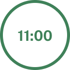 Cercle vert avec l'inscription « 11:00 » au centre.