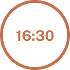 Icône d'horloge orange indiquant 16h30 à l'intérieur d'un fin contour circulaire