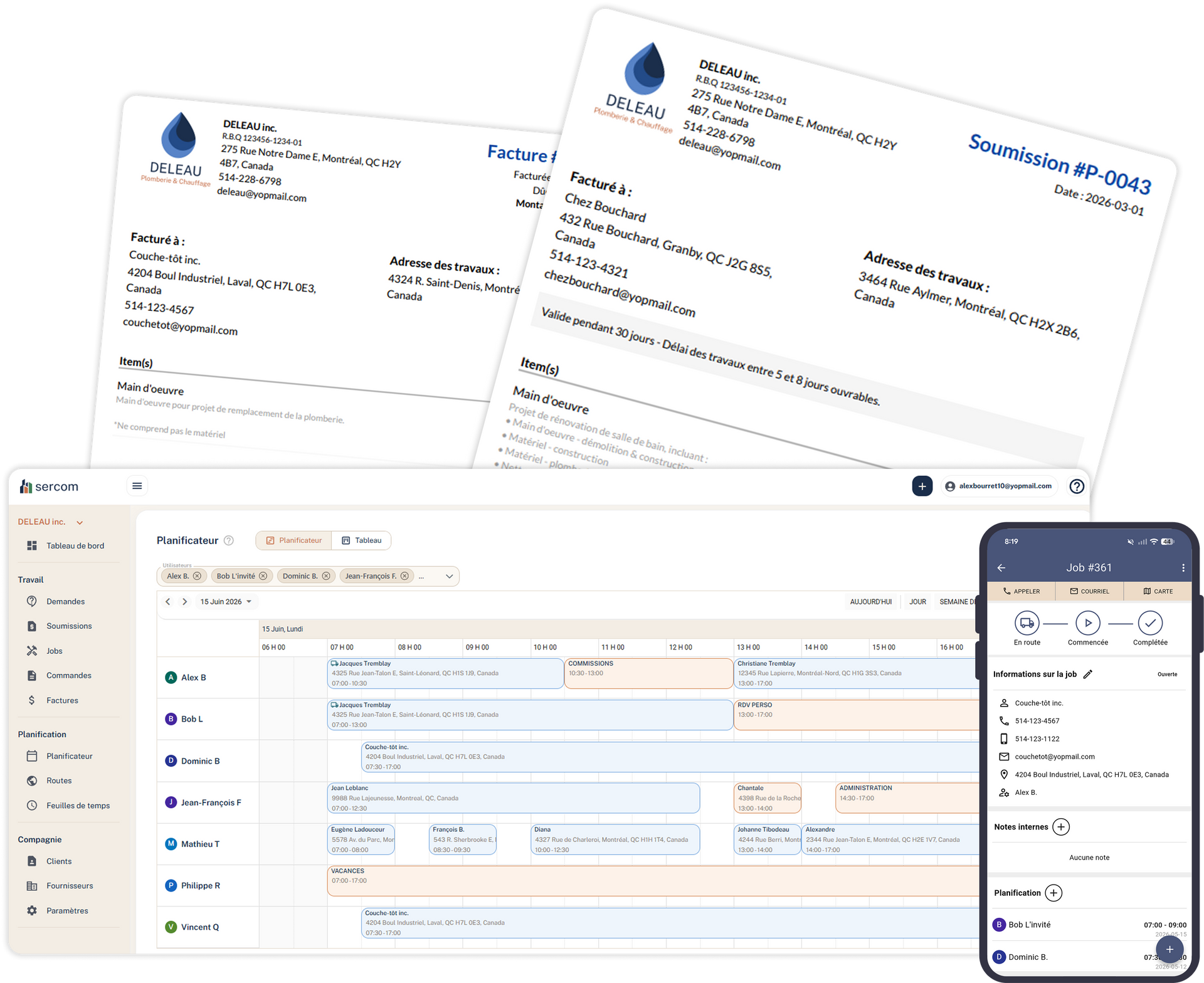 Tableau de bord de facturation médicale avec documents de facturation et aperçu de l'application mobile