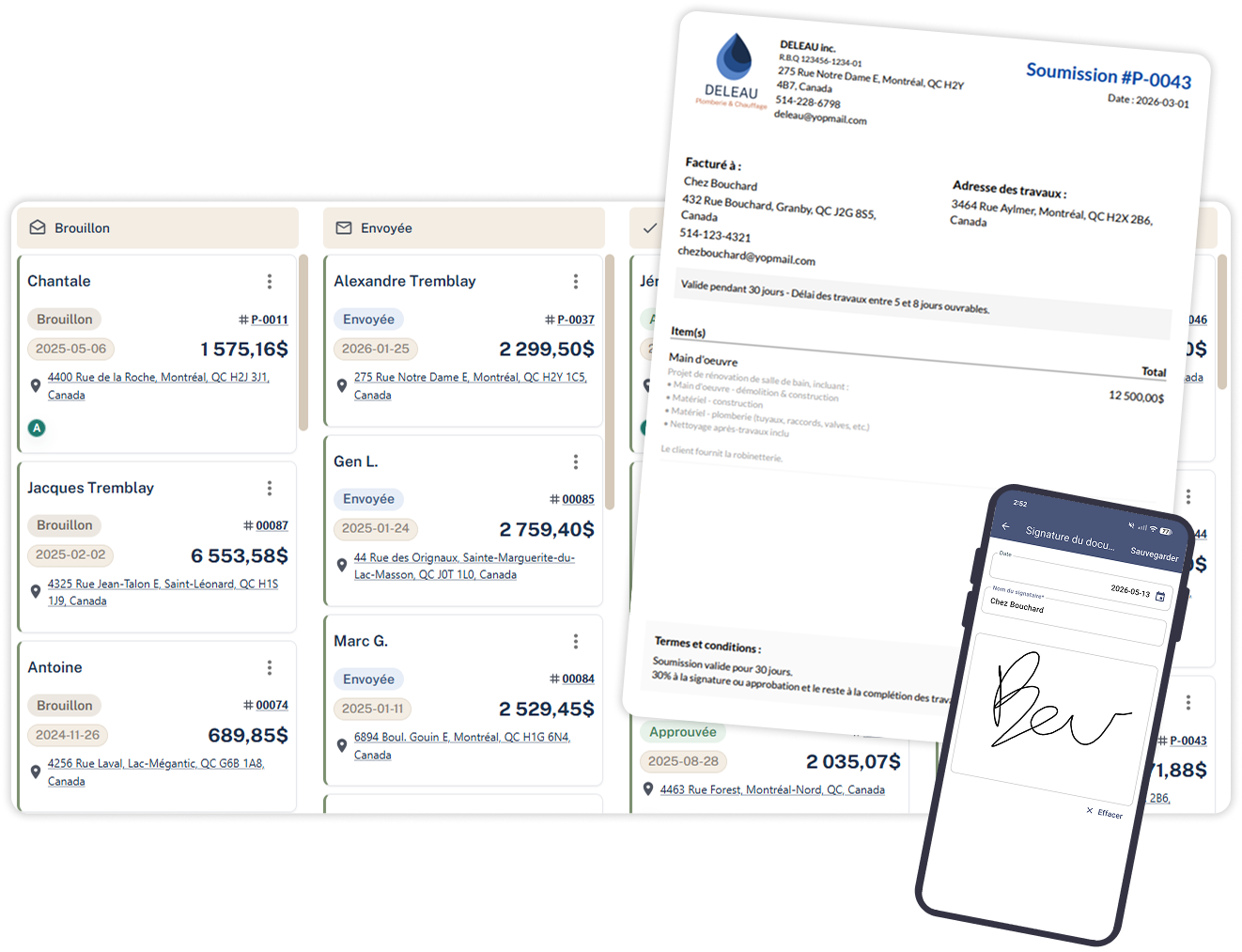Tableau de bord des cartes de transactions bancaires à côté d'un reçu de paiement et d'un écran de téléphone signé
