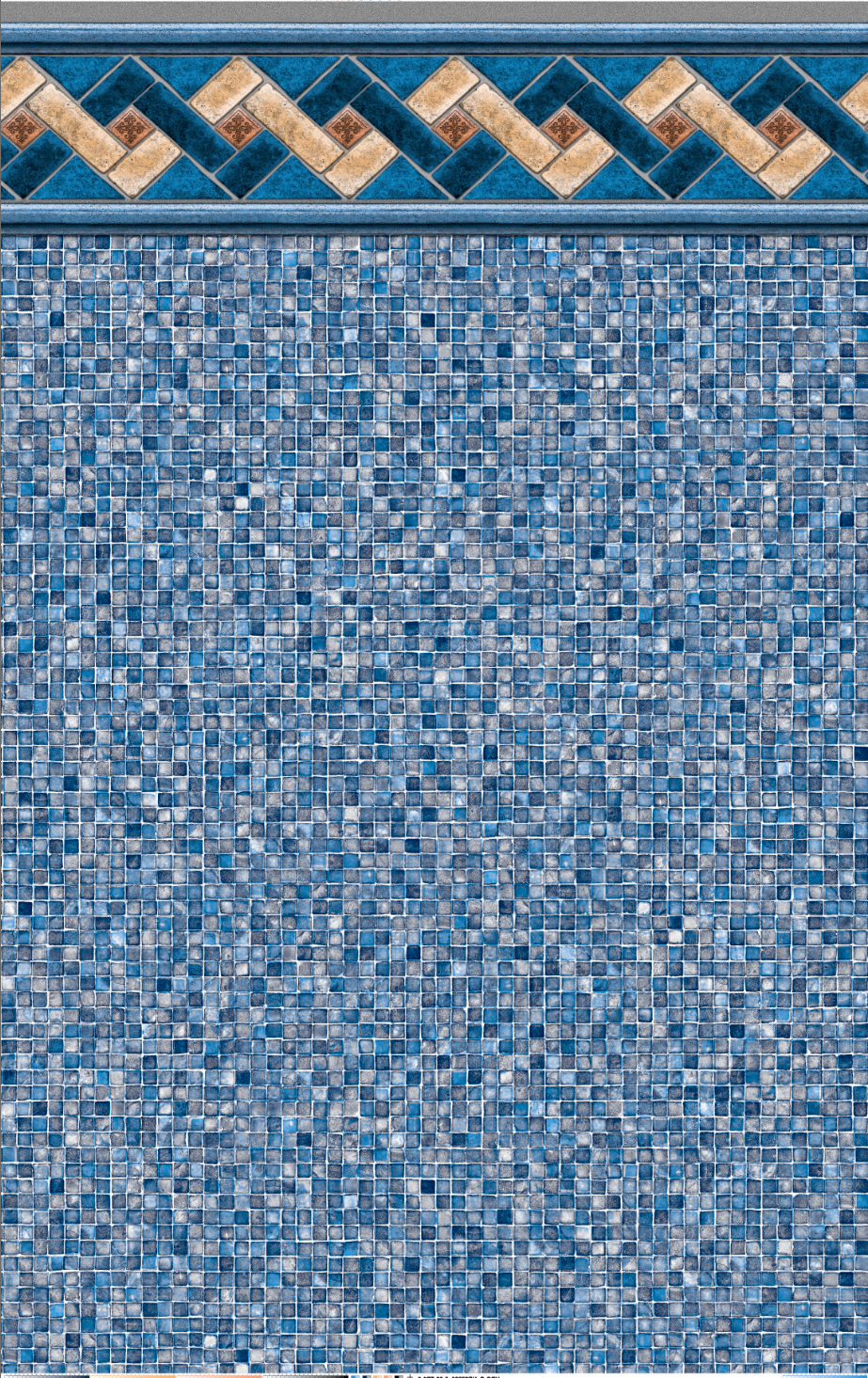 A close up of a blue tile wall with a blue border.