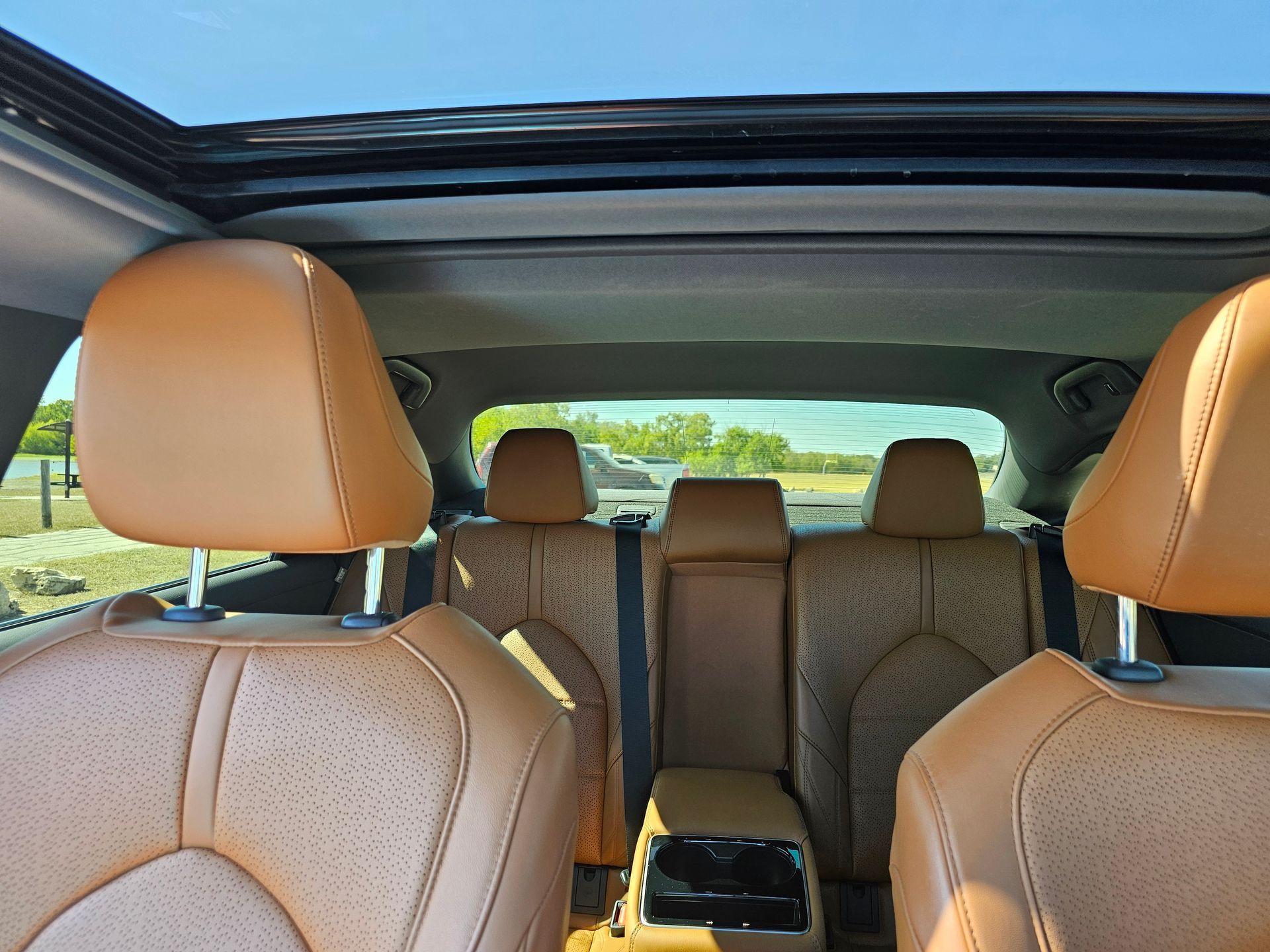Blue Line San Antonio Party Bus Up to 16 passengers daytime inside view parked in Leon Springs