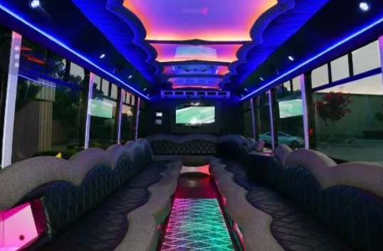 Helotes party bus in side view of 24 passenger party bus rental