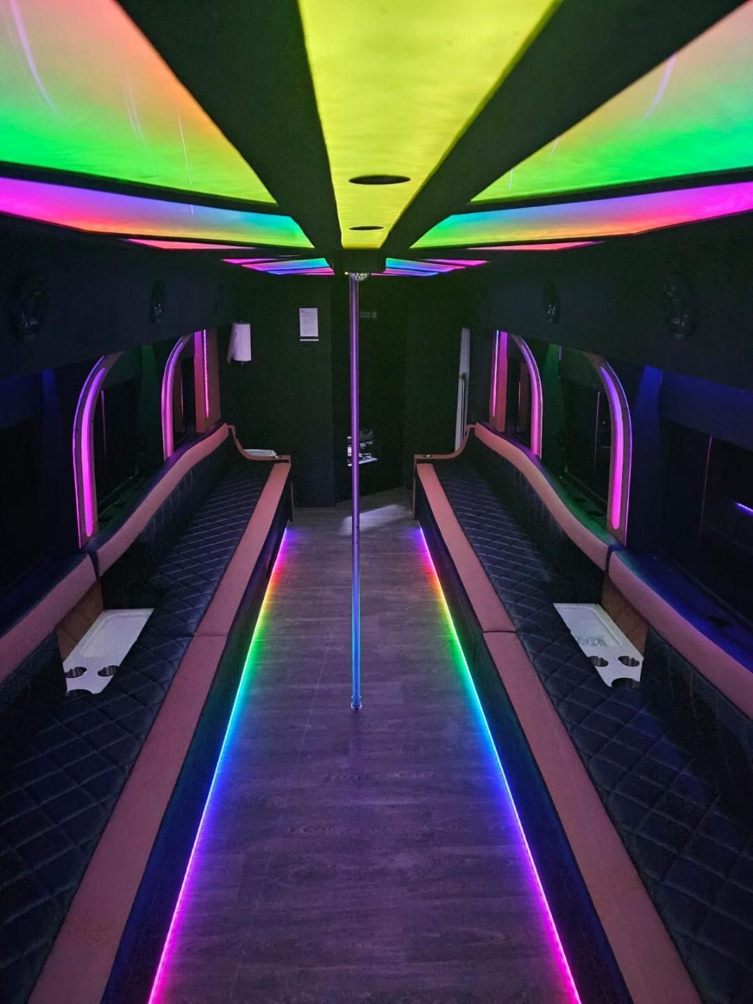 SATX Party Bus inside view of San Antonio party bus DLux up to 26 passengers no lights