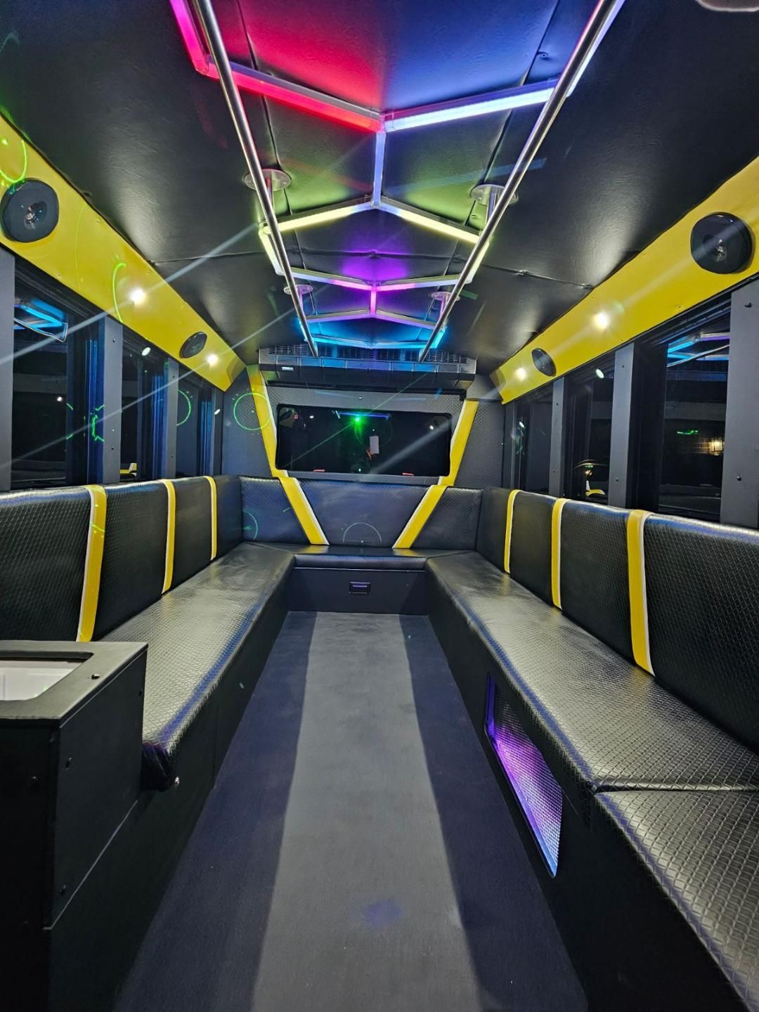 SATX Party Time Party Bus outside view wheelchair accessible inside view 22 pax