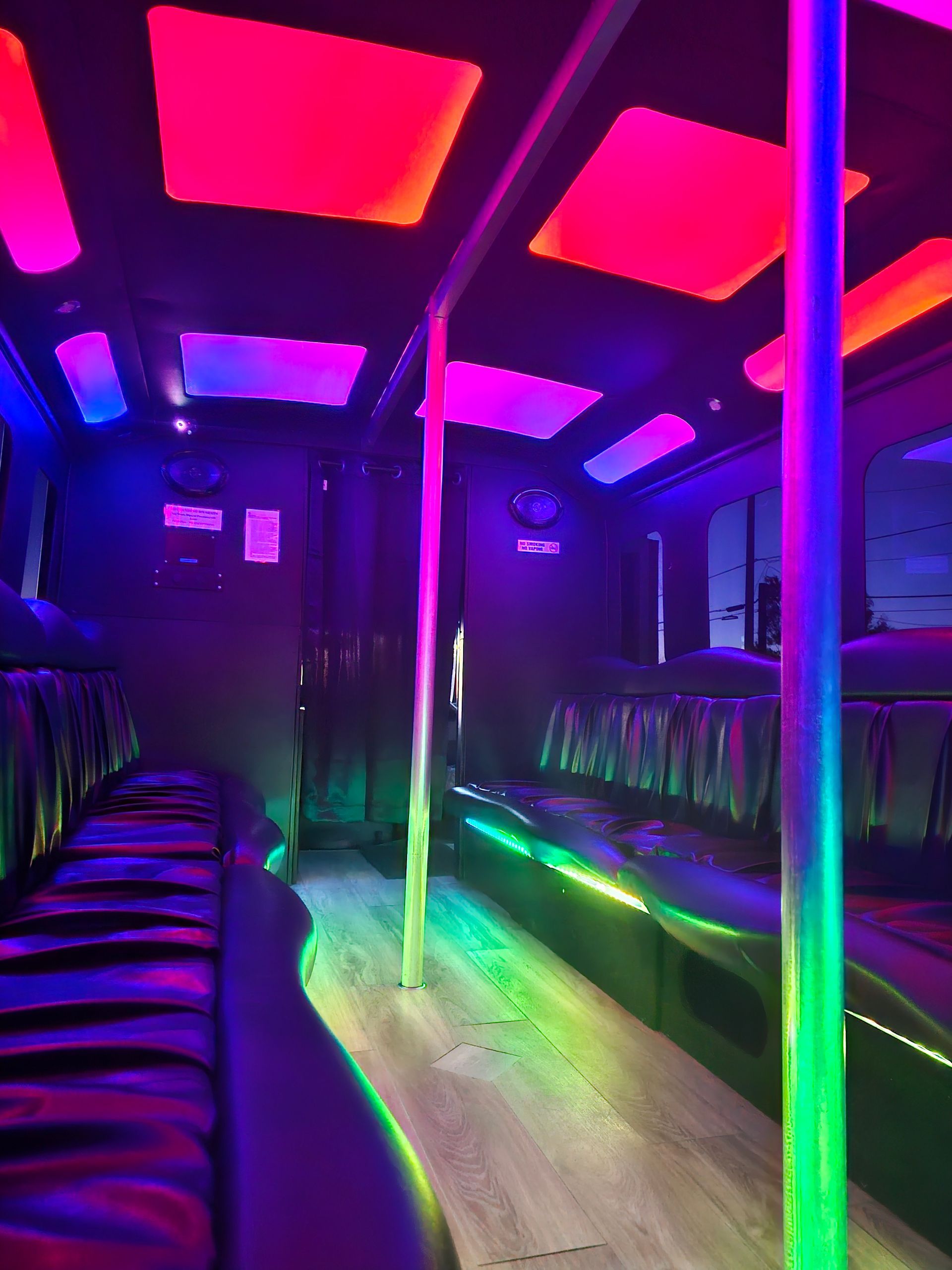 SATX San Antonio party bus interior view with pole for up to 20 passengers