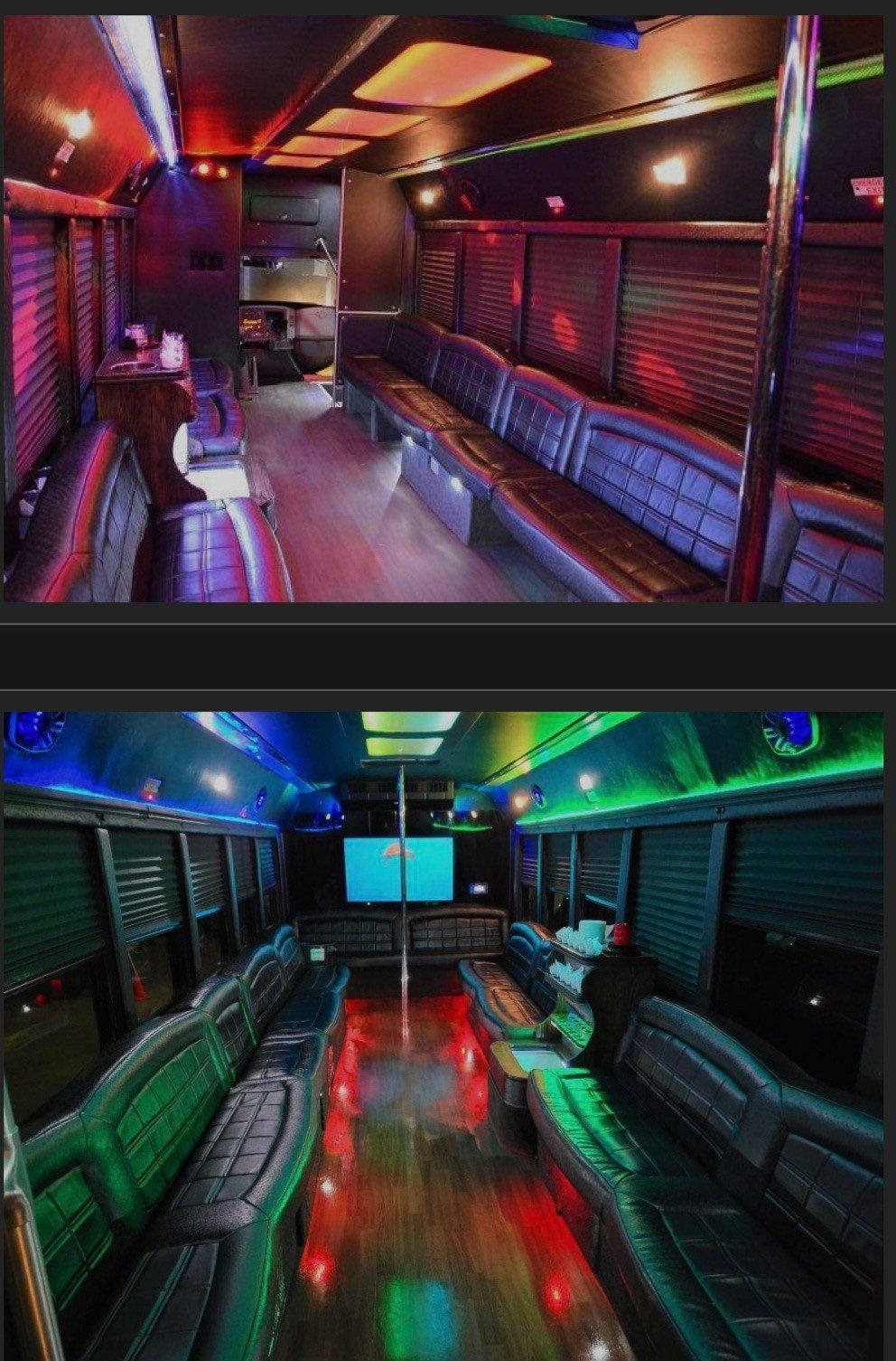 Super White 30 passenger Lights on inside views of party bus before picking up customers in Timberwood Park