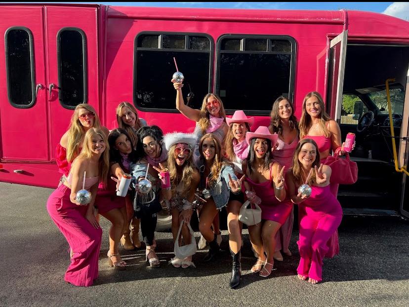 Austin party bus bachelorette party in pink bus