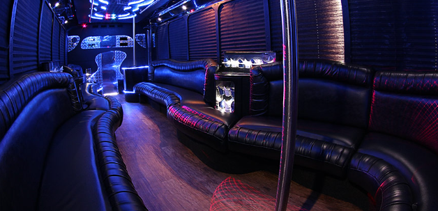 black party bus in san antonio for 30 passengers inside view