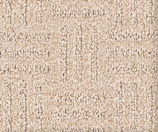 Beige patterned carpet with a subtle geometric design.