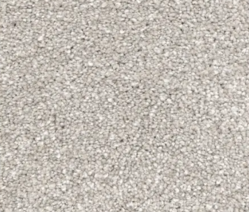 Close-up view of textured, speckled light gray carpet.