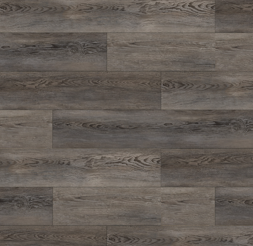 Dark gray and brown wood-grain flooring, planks arranged horizontally.