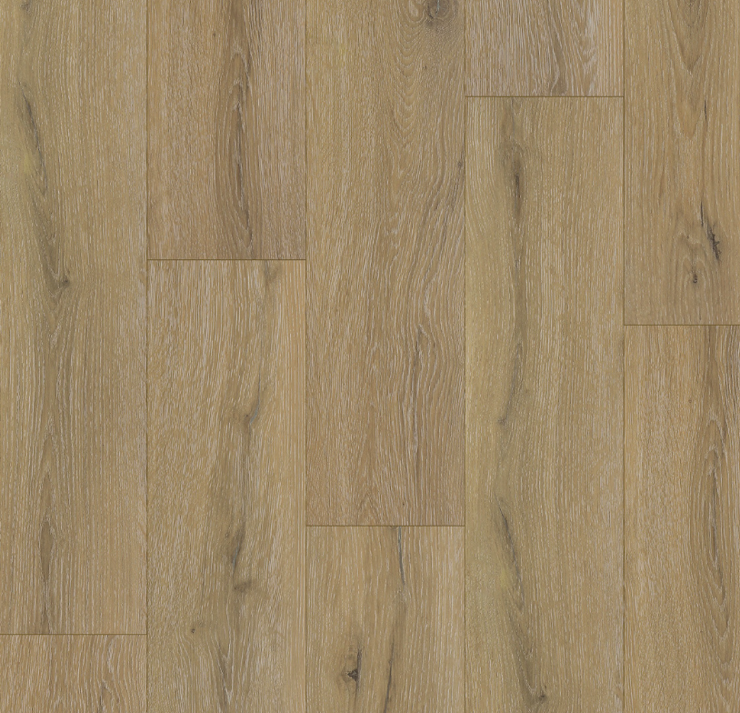 Light brown wood-look flooring with visible grain and knots, arranged in a staggered pattern.