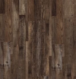 Dark brown wood-look flooring with varying shades and wood grain patterns.