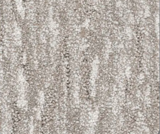 Close-up of a neutral-toned carpet with textured loops and vertical stripe patterns.