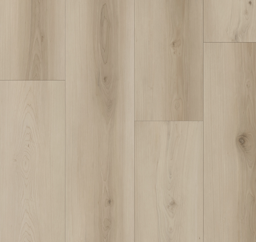 Light wood-look flooring with vertical planks and varying grain patterns, shades of beige and light brown.