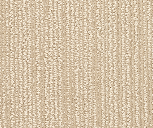 Beige carpet with textured vertical striped pattern.