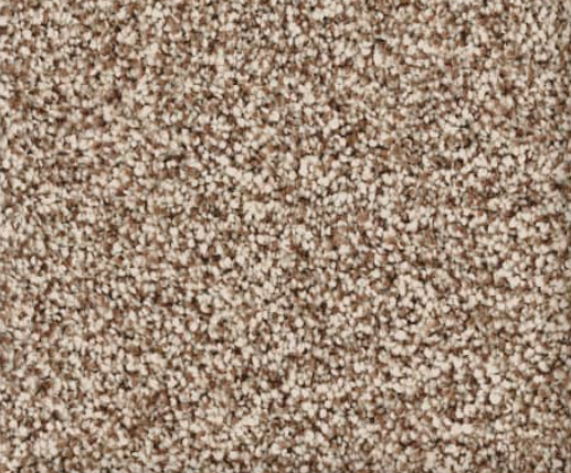 Close-up of brown and beige speckled carpet.