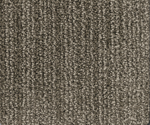 Close-up view of textured, gray-brown carpet with small, looped fibers.