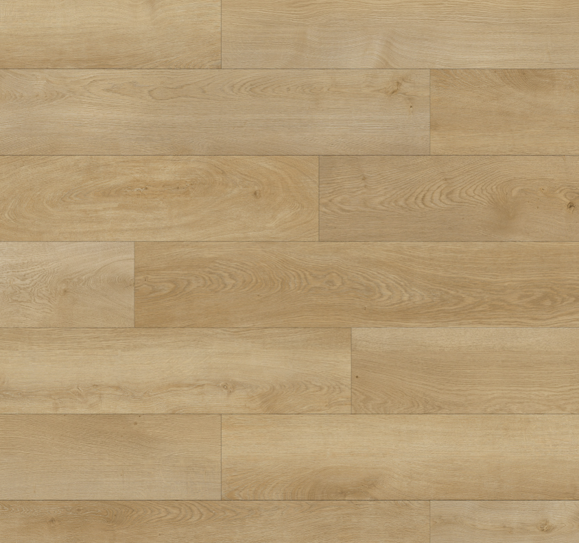 Light-colored, wood-look flooring with horizontal planks.