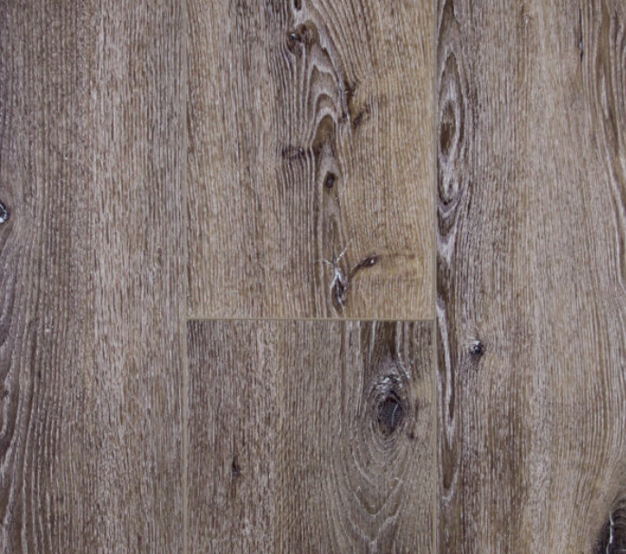 Close-up of brown and gray wood-look flooring.