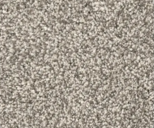 Close-up of light gray textured carpet, dense and speckled.