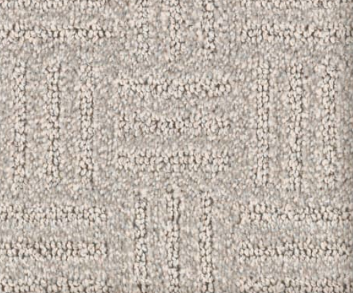 Beige carpet with textured, geometric pattern.