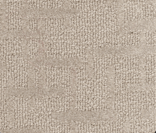 Beige carpet with a repeating, geometric pattern of lighter beige lines.