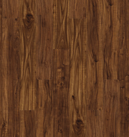 Dark brown wood flooring with visible grain and knots.
