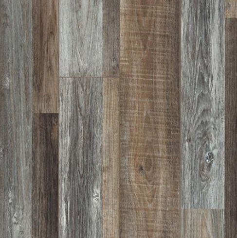 Wooden floor planks, various shades of brown and gray.