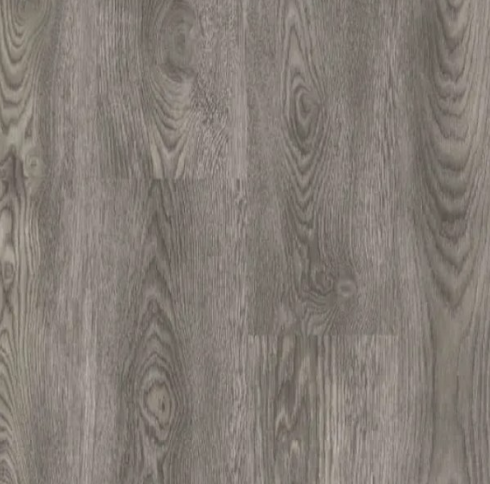 Gray wood-grain flooring, showing vertical planks with a visible wood texture pattern.