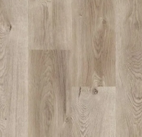 Light-colored wood flooring with prominent grain patterns and knots.