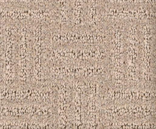Beige patterned carpet with a geometric design.