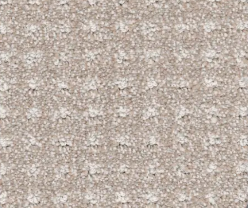 Beige and cream textured carpet with a floral pattern.