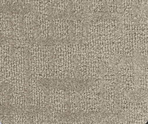 Beige patterned carpet with a subtle geometric design.