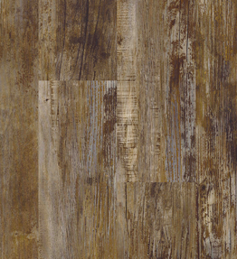 Wood-look flooring with various shades of brown and a distressed appearance.