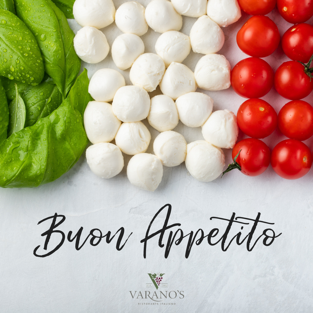 A bunch of food with the words buon appetito on the bottom