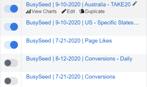 A screenshot of busy seed 's page likes and conversions
