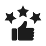 Thumbs up with three stars above, symbolizing excellent rating.