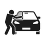 Person applying film to a car's windshield.