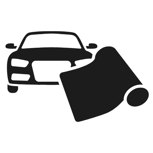Car being wrapped with a roll of material.