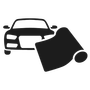 Car being wrapped with a roll of material.