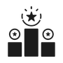 Podium with star on top, and two stars on side. Represents winners and achievement.