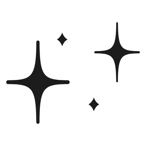 Black sparkling stars on white background.