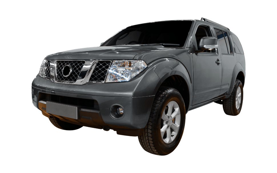 Gray Nissan Pathfinder SUV on a white background.