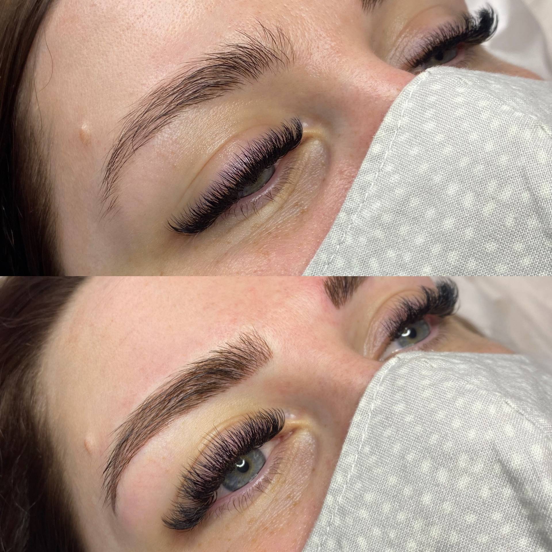 young woman before and after microblading