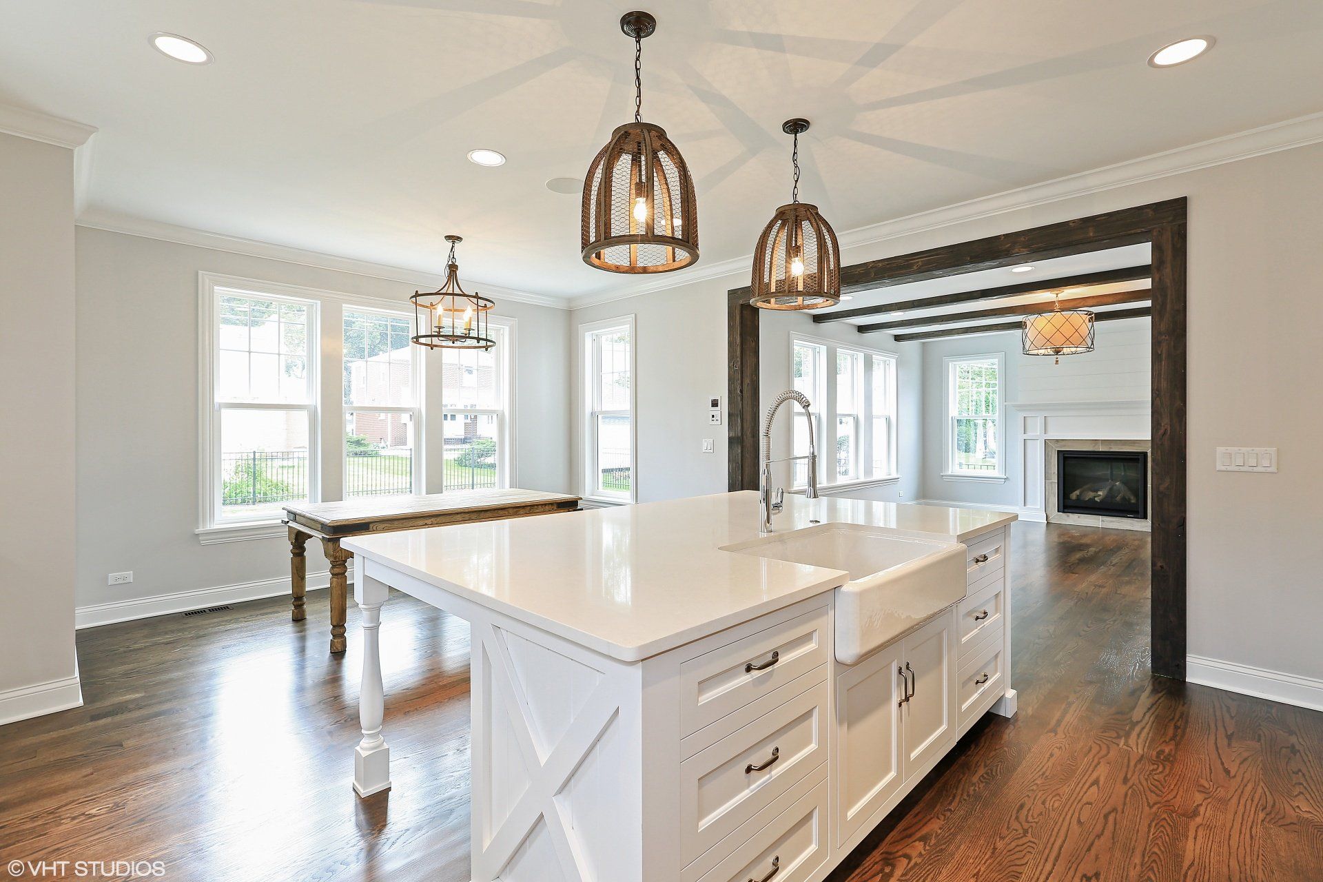There is a large island in the middle of the kitchen.